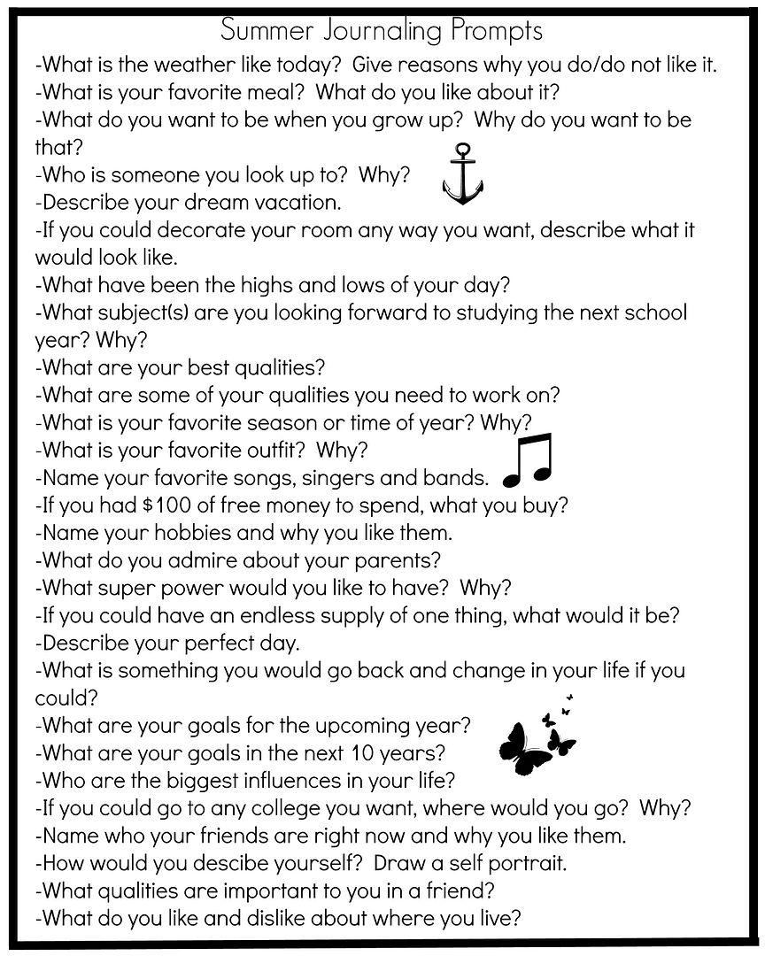 She's Crafty Summer Journal writing prompts